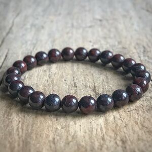Men's Burgundy Jasper Gemstone Beaded Stretch Bracelet - 8mm Beads